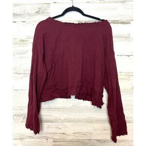 Free People Women’s XS Burgundy Boho Long Sleeve Open Back Button Crop Top